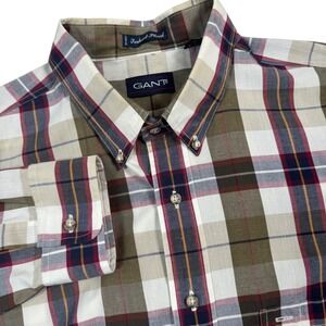 GANT Foxhunt Plaid Dress Shirt Men XL Long Sleeve Button Brown Classic‎ Preppy